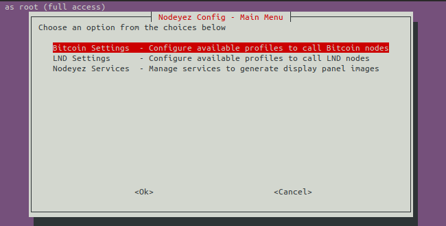 sample image of nodeyez-config main menu